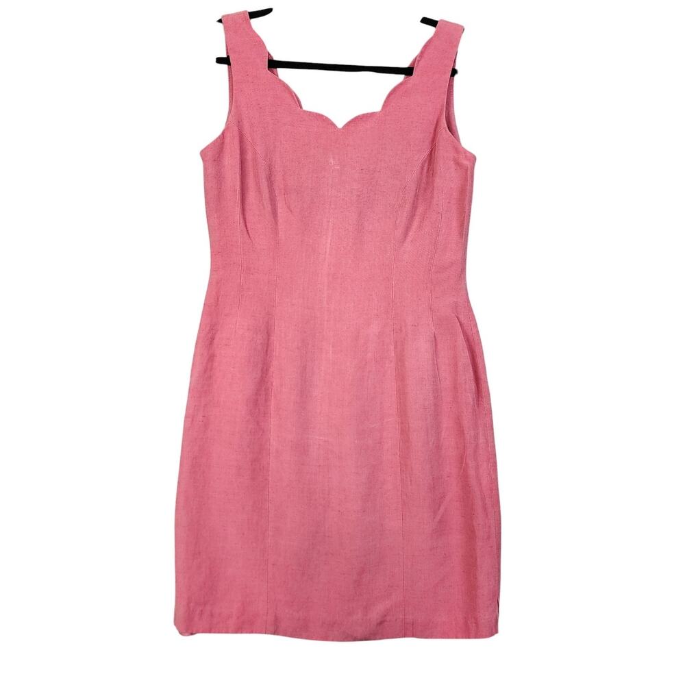 Jane Ashley Womens Vintage‎ Linen Sheath Dress Size 8 Pink Scalloped Neckline